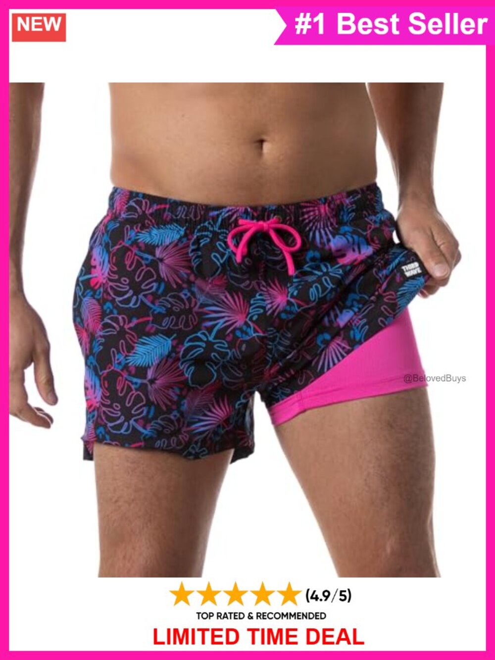 Men's Swim Trunks with Compression Liner 3 Inch Inseam Quick Dry Slim Fit